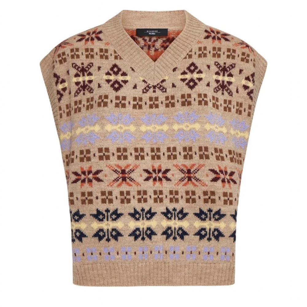 Weekend Max Mara Tan and Brown V-Neck Sweater Vest